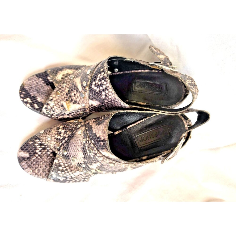 Topshop Nixie Studded Peep Toe Block Heel Sandals Faux Snakeskin Studded Sz38